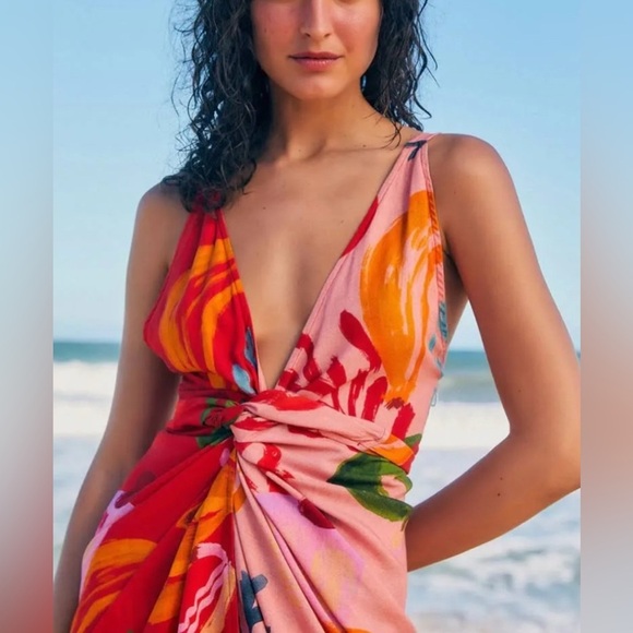Farm Rio Cover Up Wrap Midi Dress S Fruit Print Anthropologie Swim Sarong Resort - Picture 3 of 11